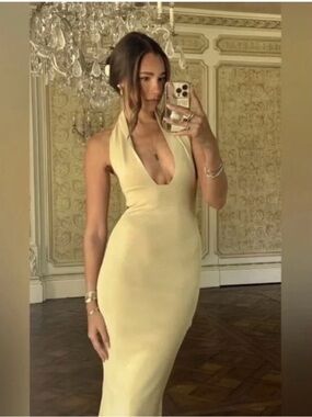 WeWoreWhat Pale Yellow Halter Midi Dress